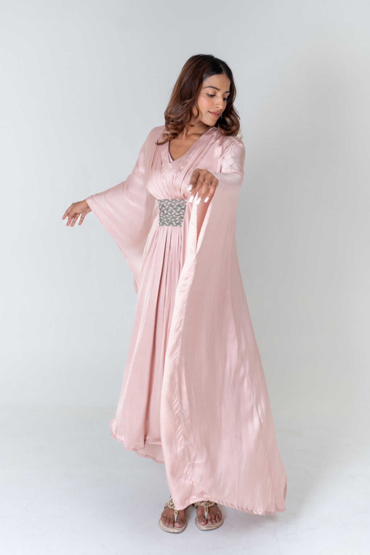 Pink-green Braided Long Kaftan