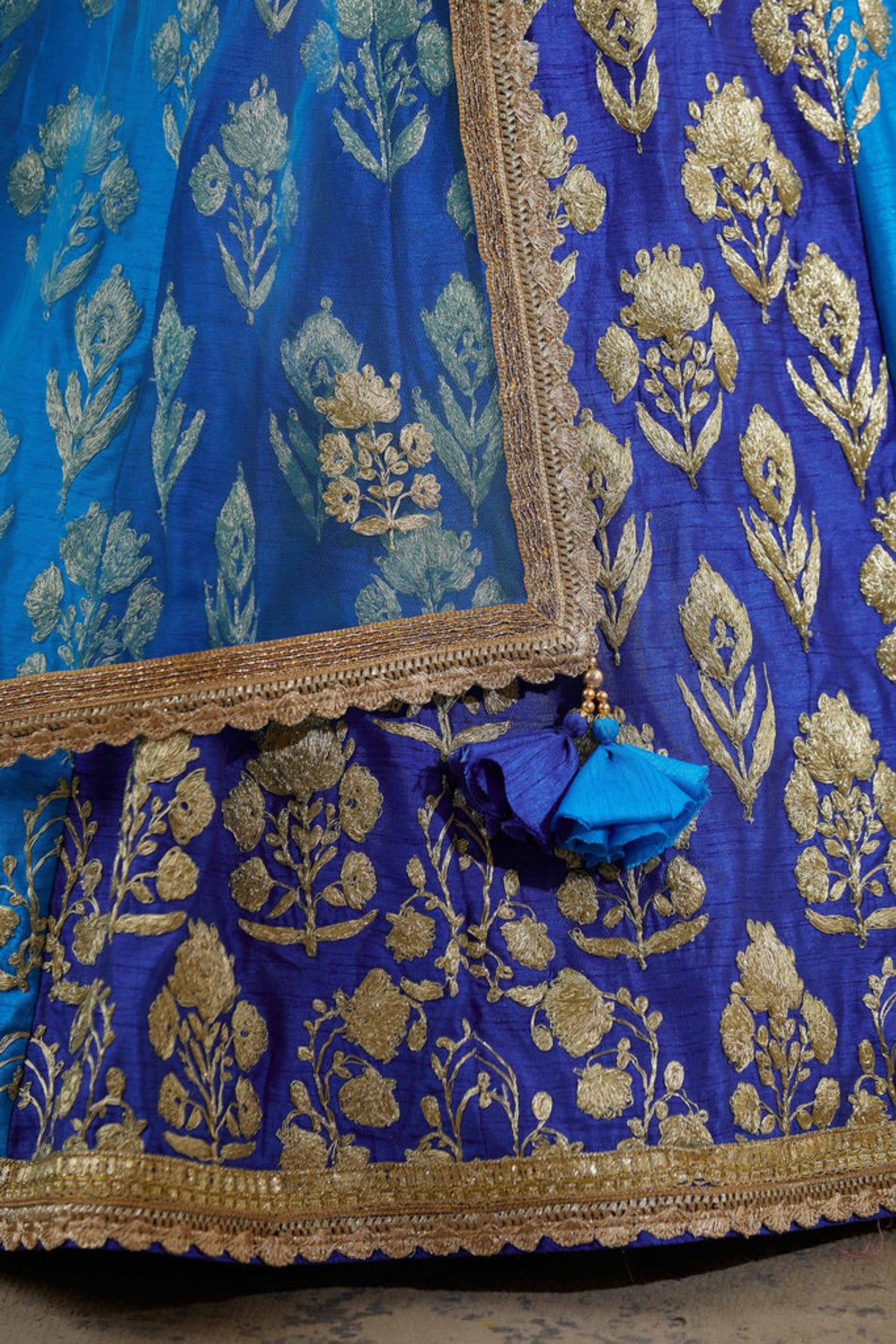 Blue metallic embroidered lehenga set