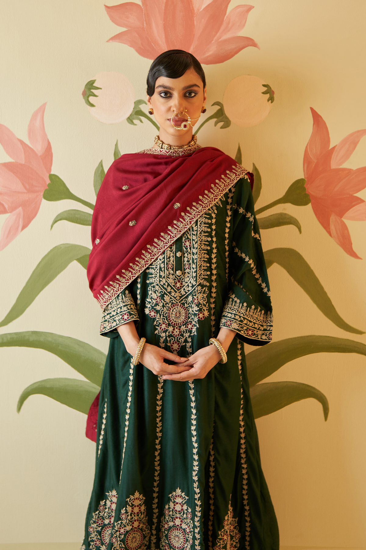 Green Chanderi Silk Choga Set