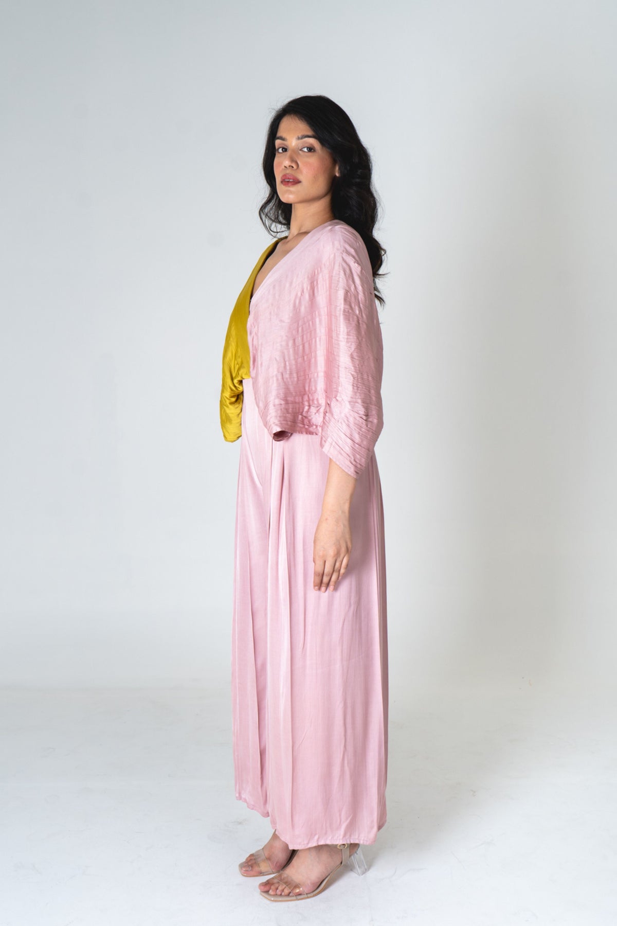 Pink-yellow Color-blocked Jumpsuit