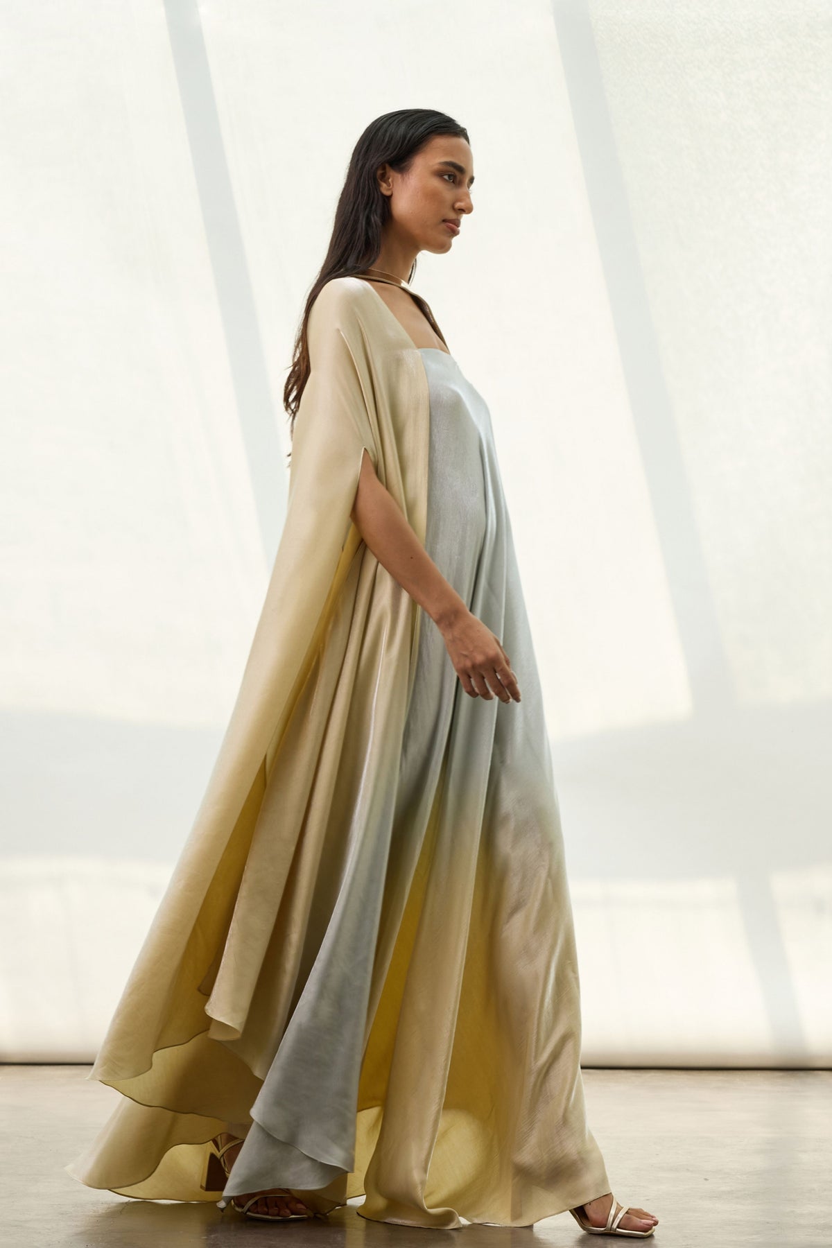 Asymmetric Satin Kaftan Dress