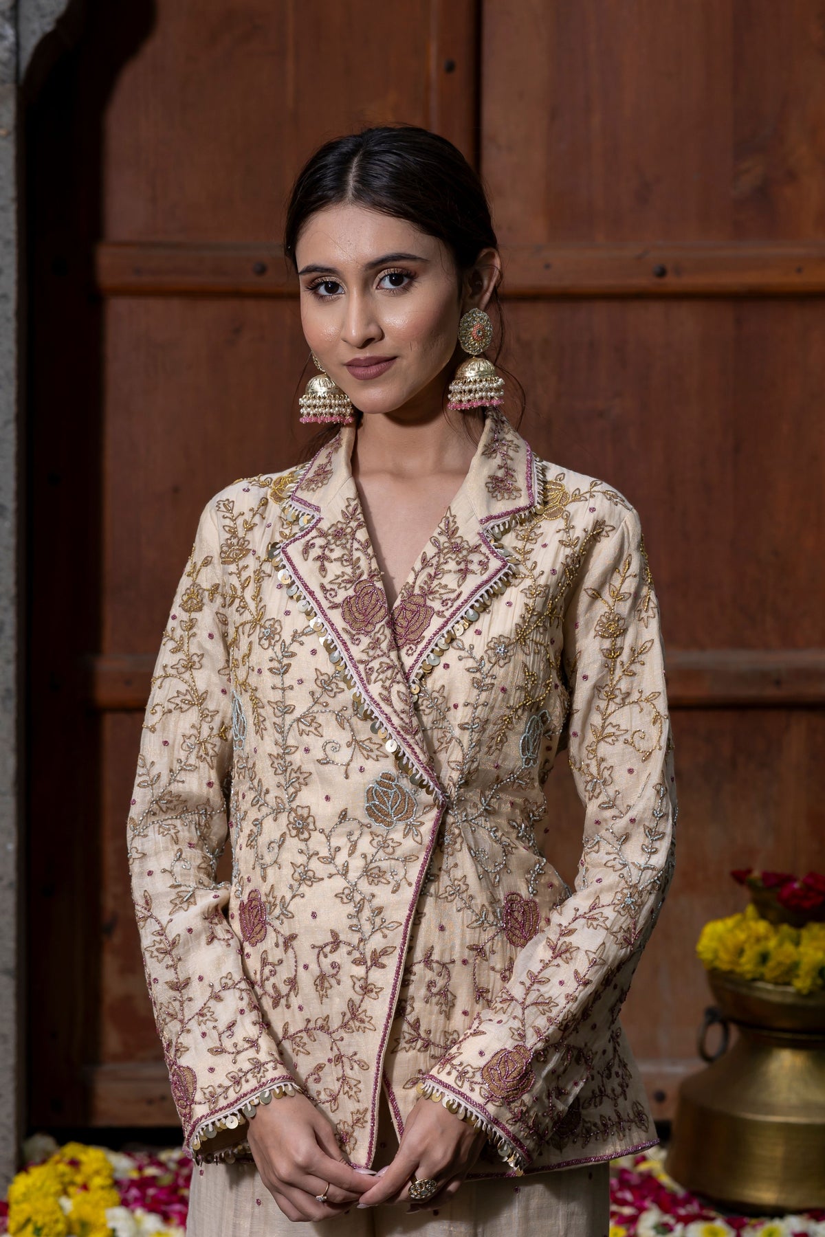 Beige Blazer Sharara Set