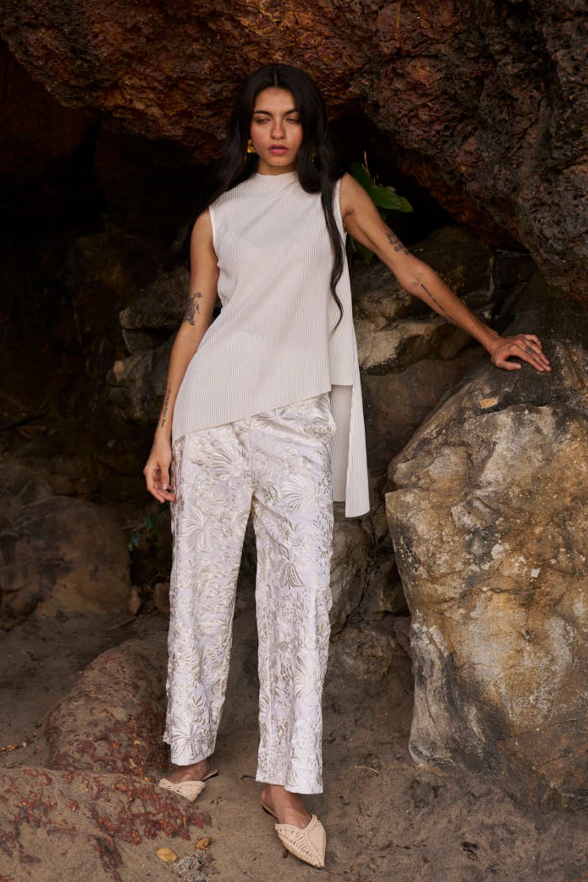 Gara Stitch Ivory Pant