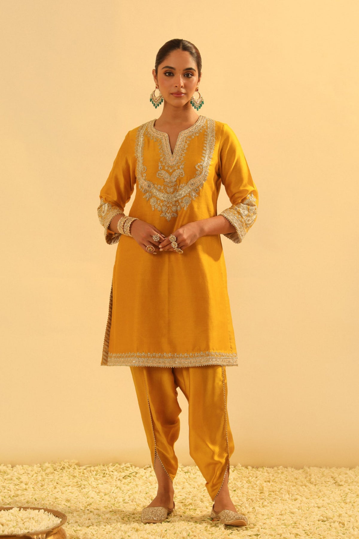 Aashna Short Mustard Kurta With Dhoti