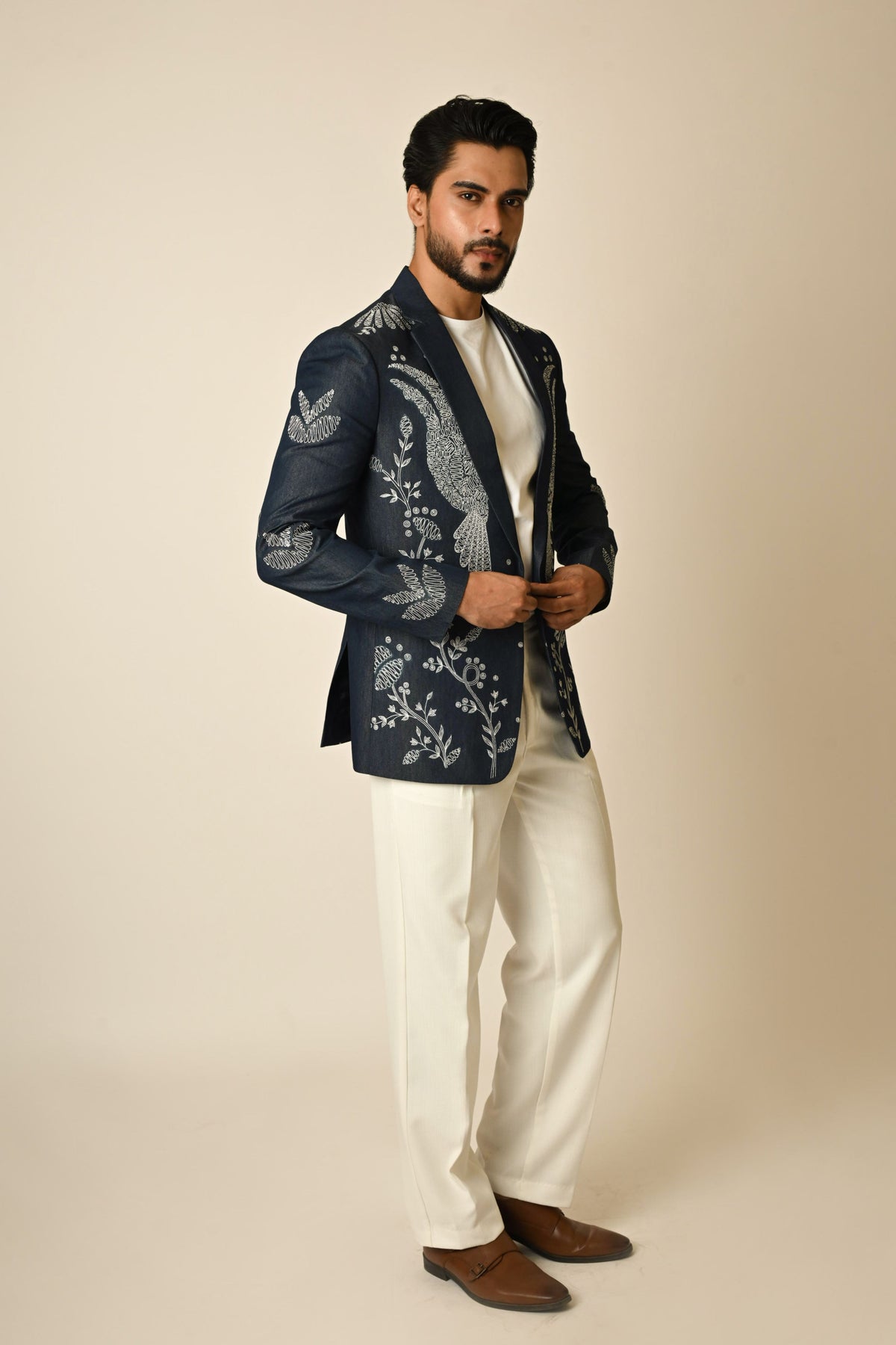 Denim Embroidered Blazer