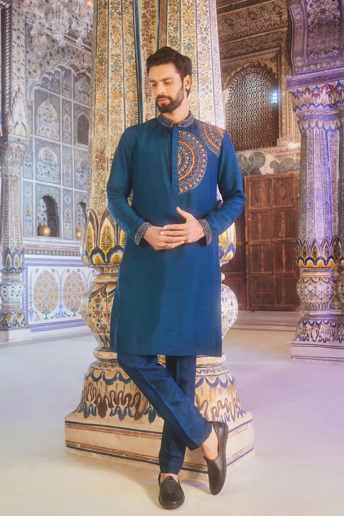 Teal Blue Embroidered Kurta Set