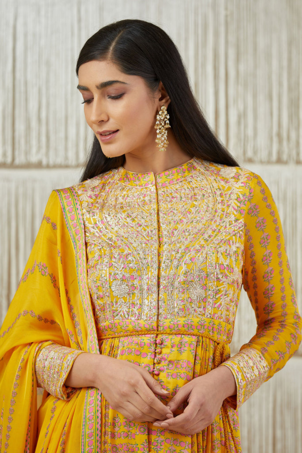 Mustard zardozi embroidered anarkali set