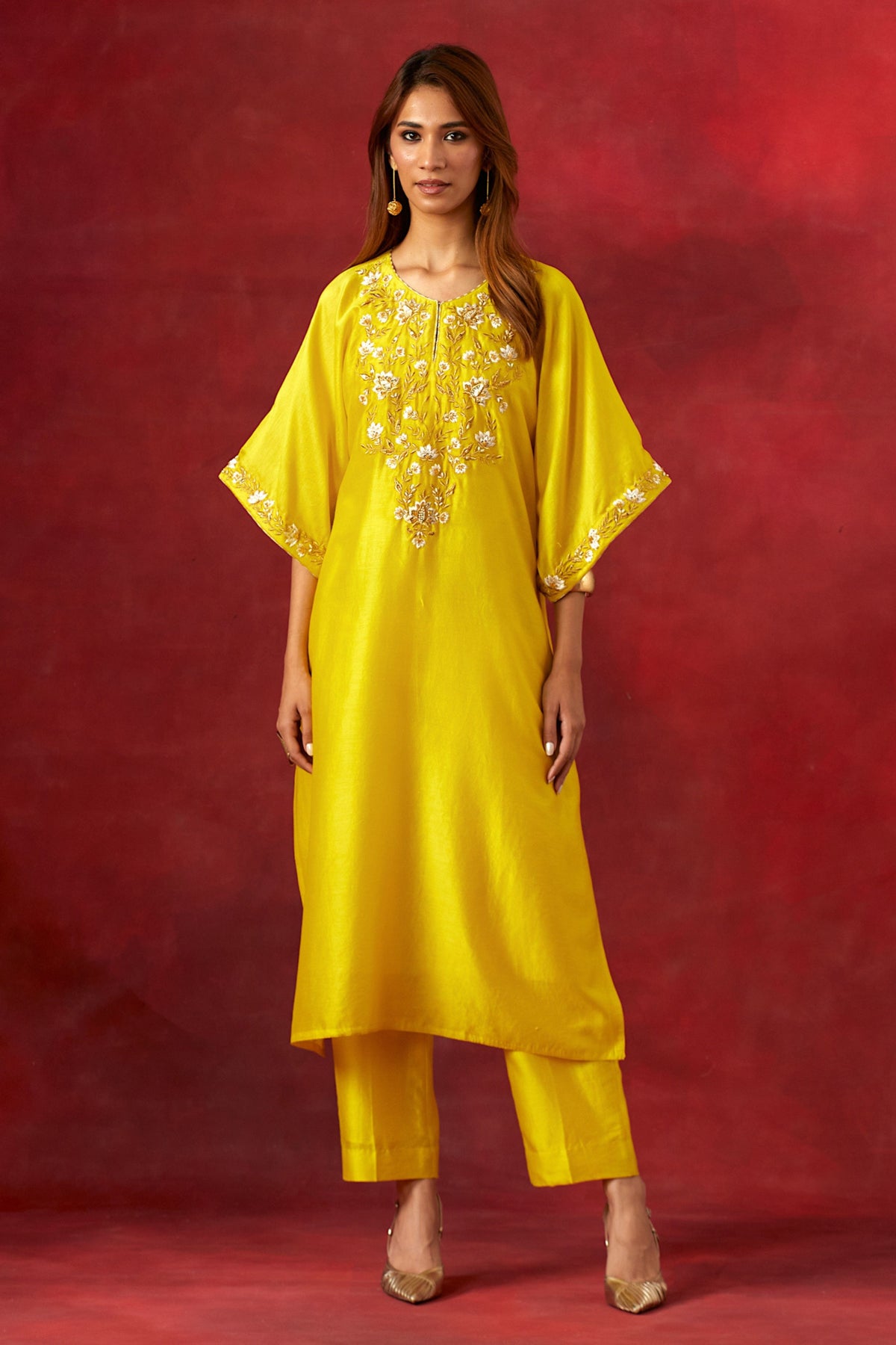 Yellow Embroidered Yoke Kurta Set