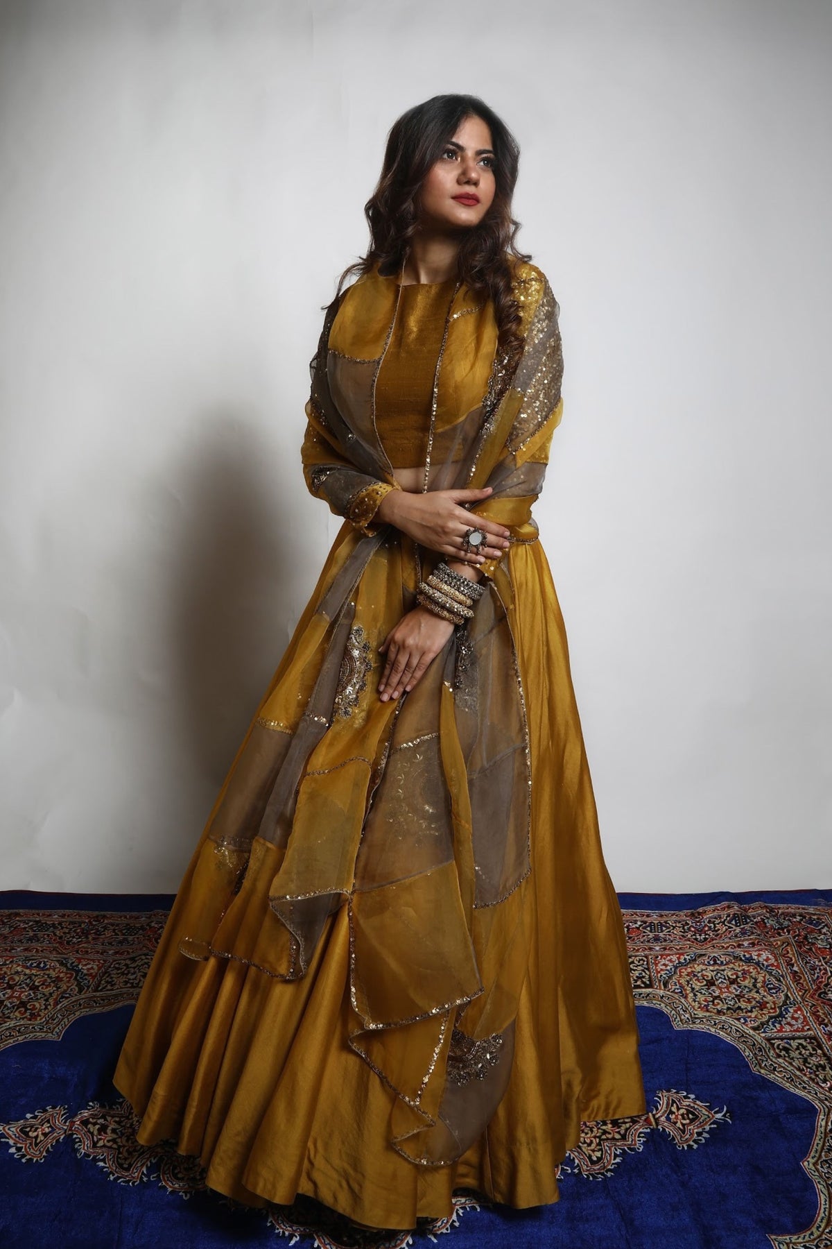 Burnt Gold &amp; Grey Lehenga Set