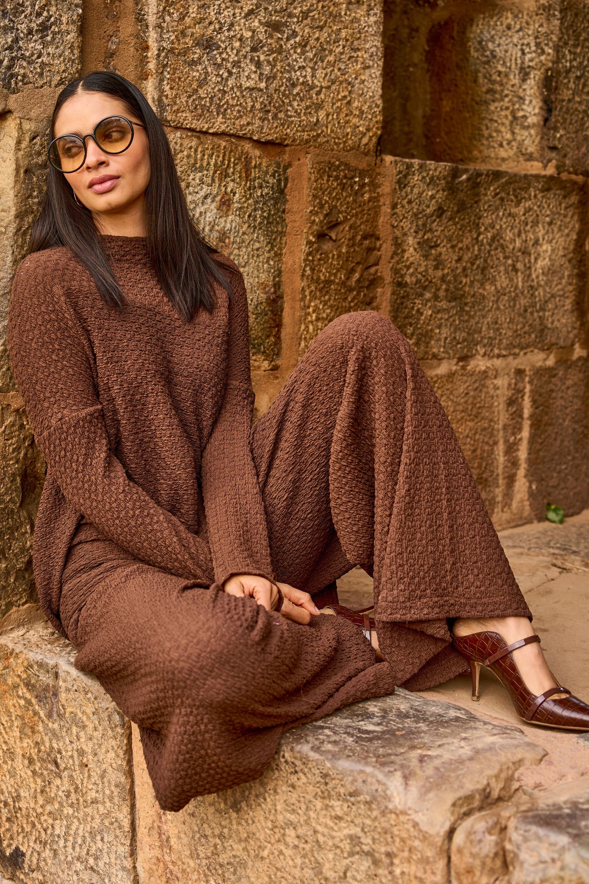 Brown Knit Architectural Co-ord Set