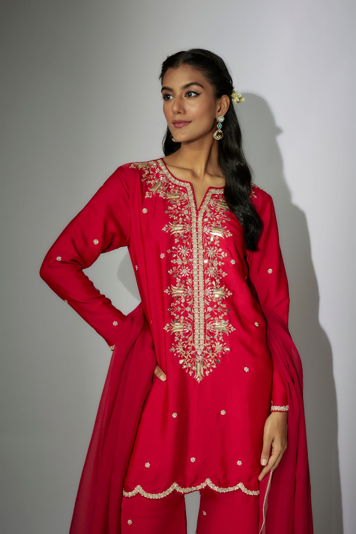 Cherry Red Embroidered Garara Set