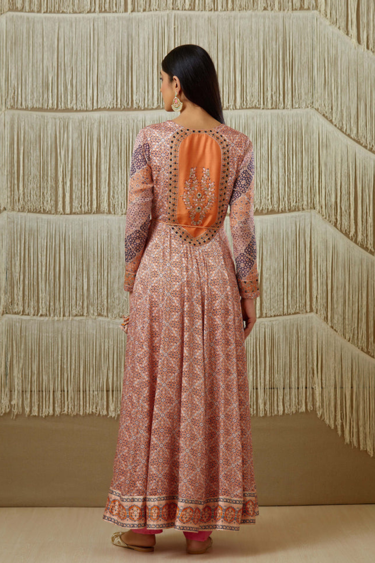 Pink and rust anarkali set