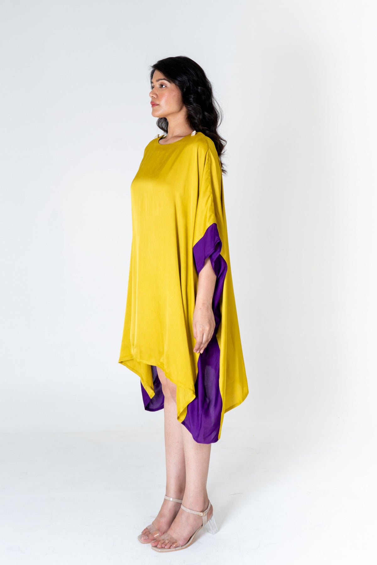 Yellow-purple Short Kaftan Dress