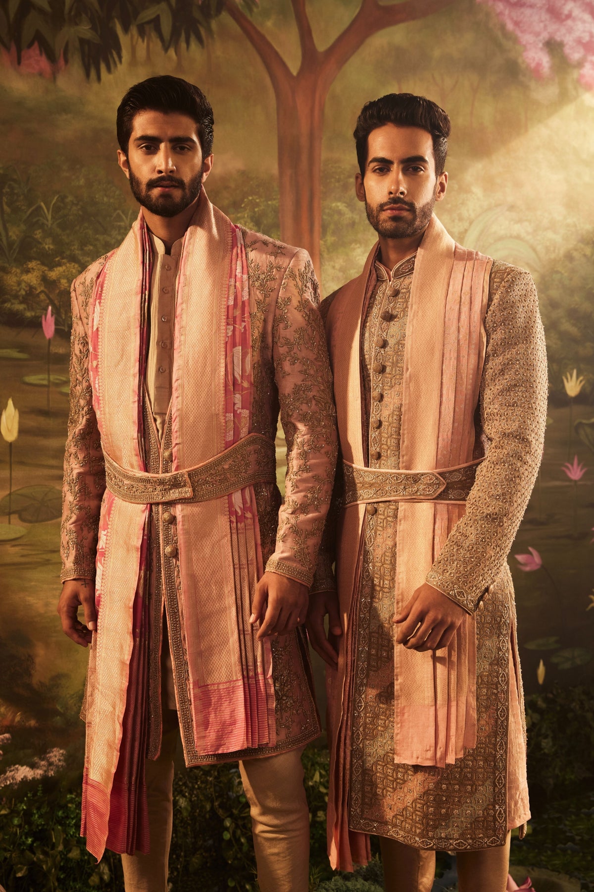 Golden Pink Raw Silk Sherwani