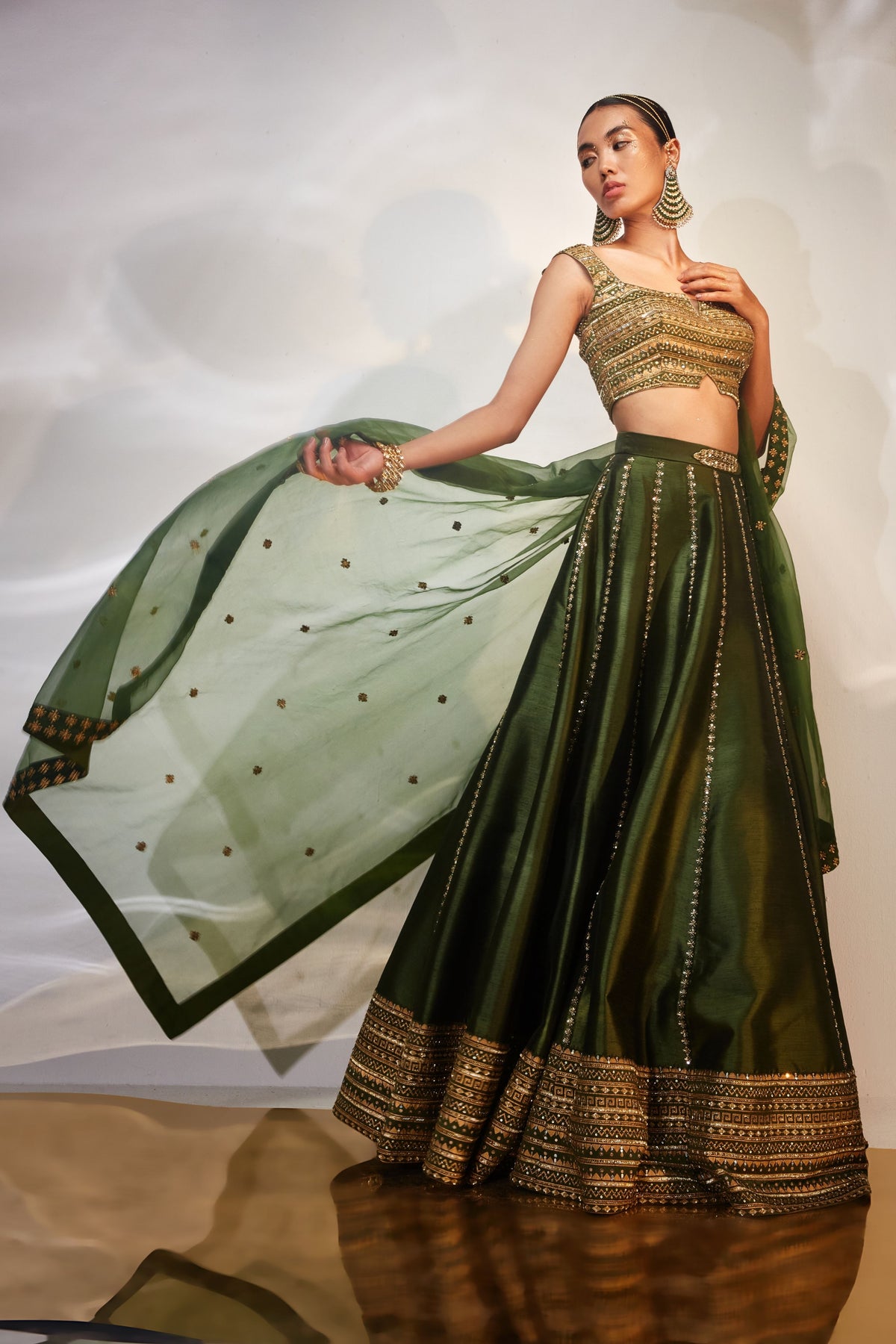 Green Work Lehenga Set