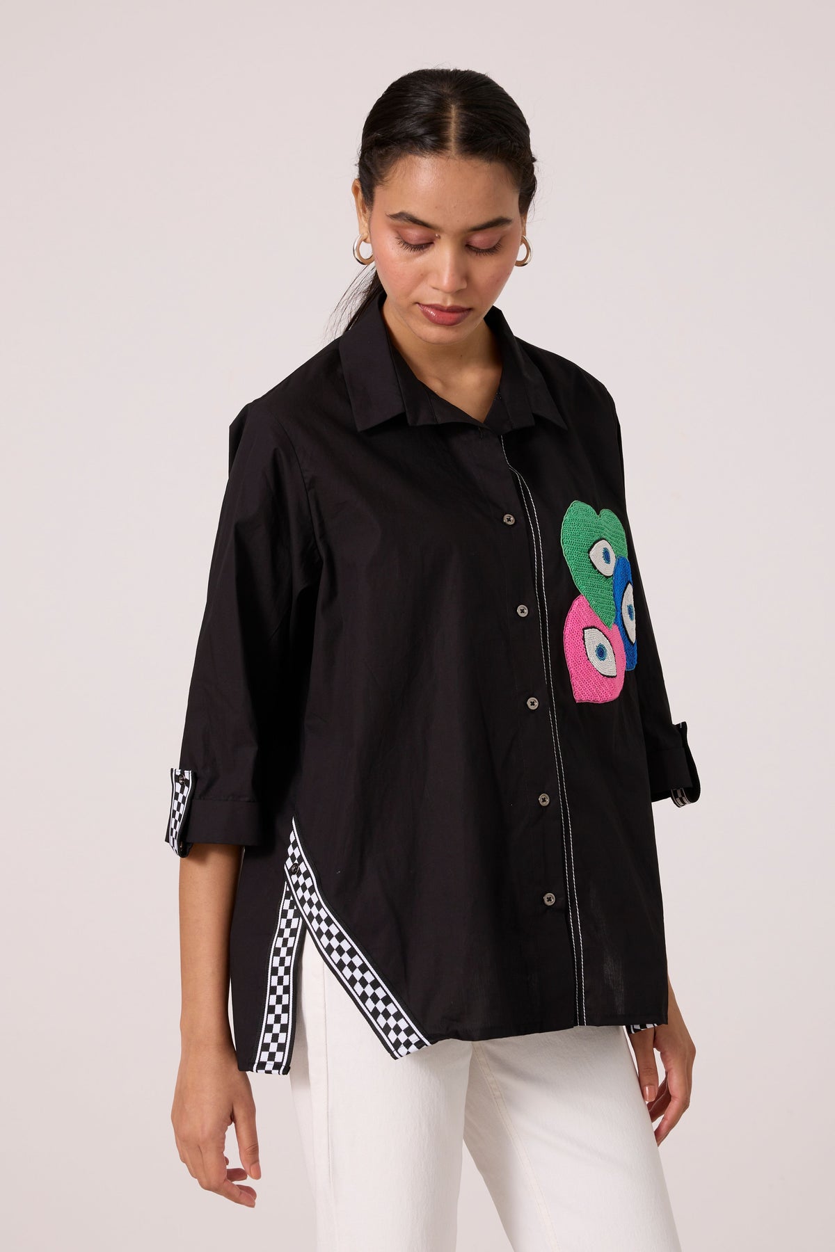 Doris Applique Black Shirt