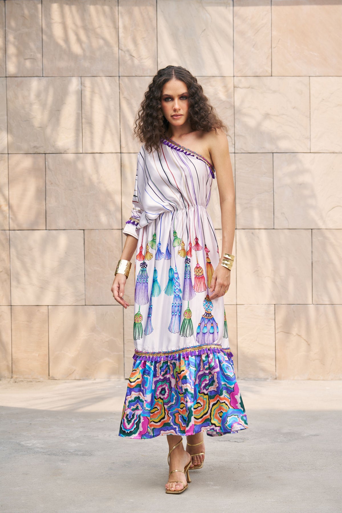 Printed One Shoulder Maxi Dress