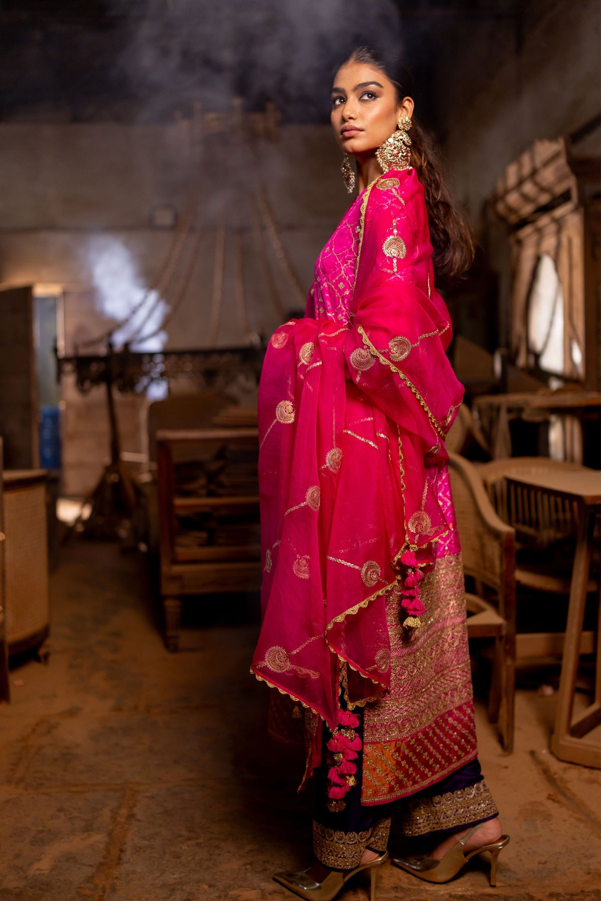 Pink Kurta With Purple Pants