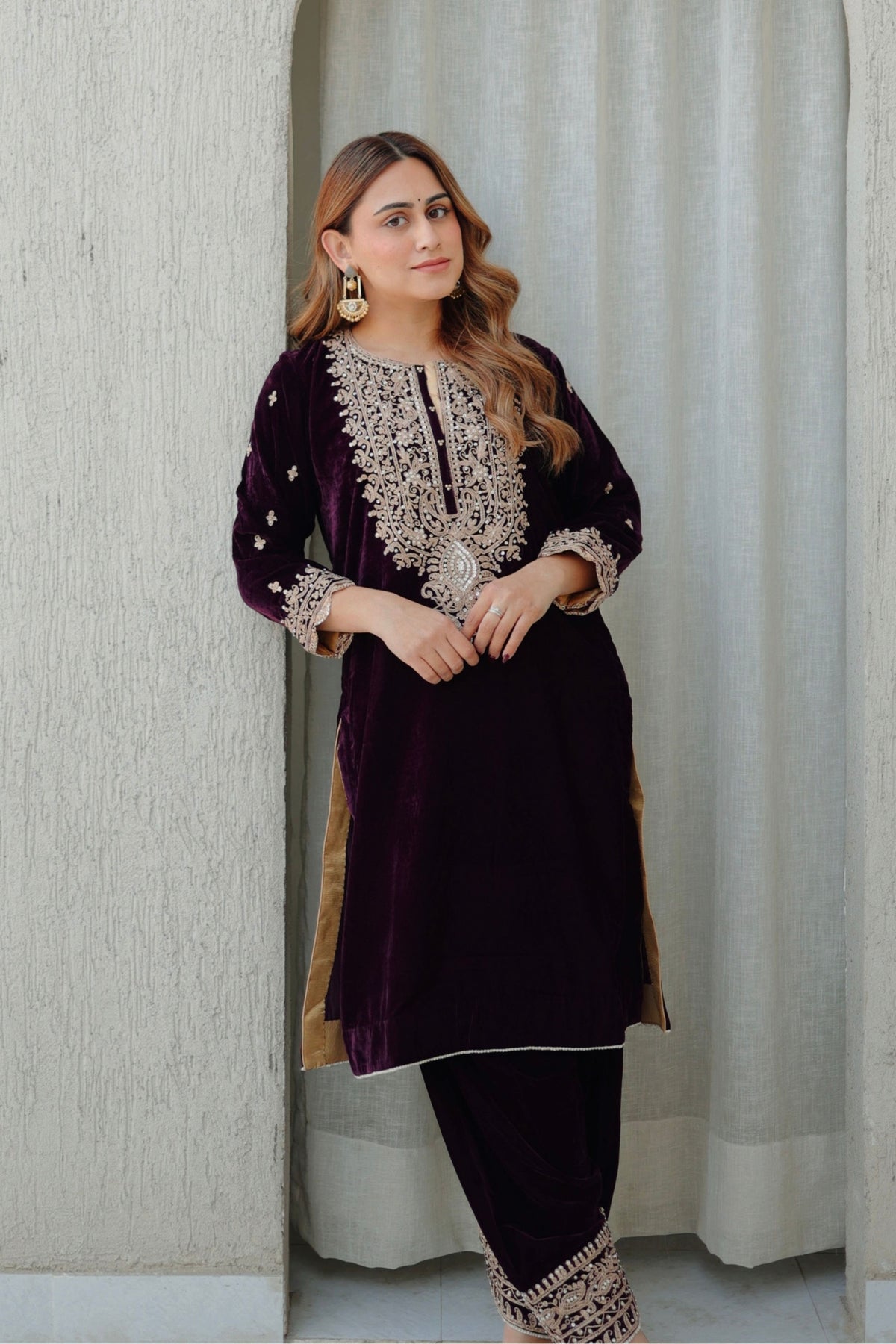 Naima Short Wine Kurta Set