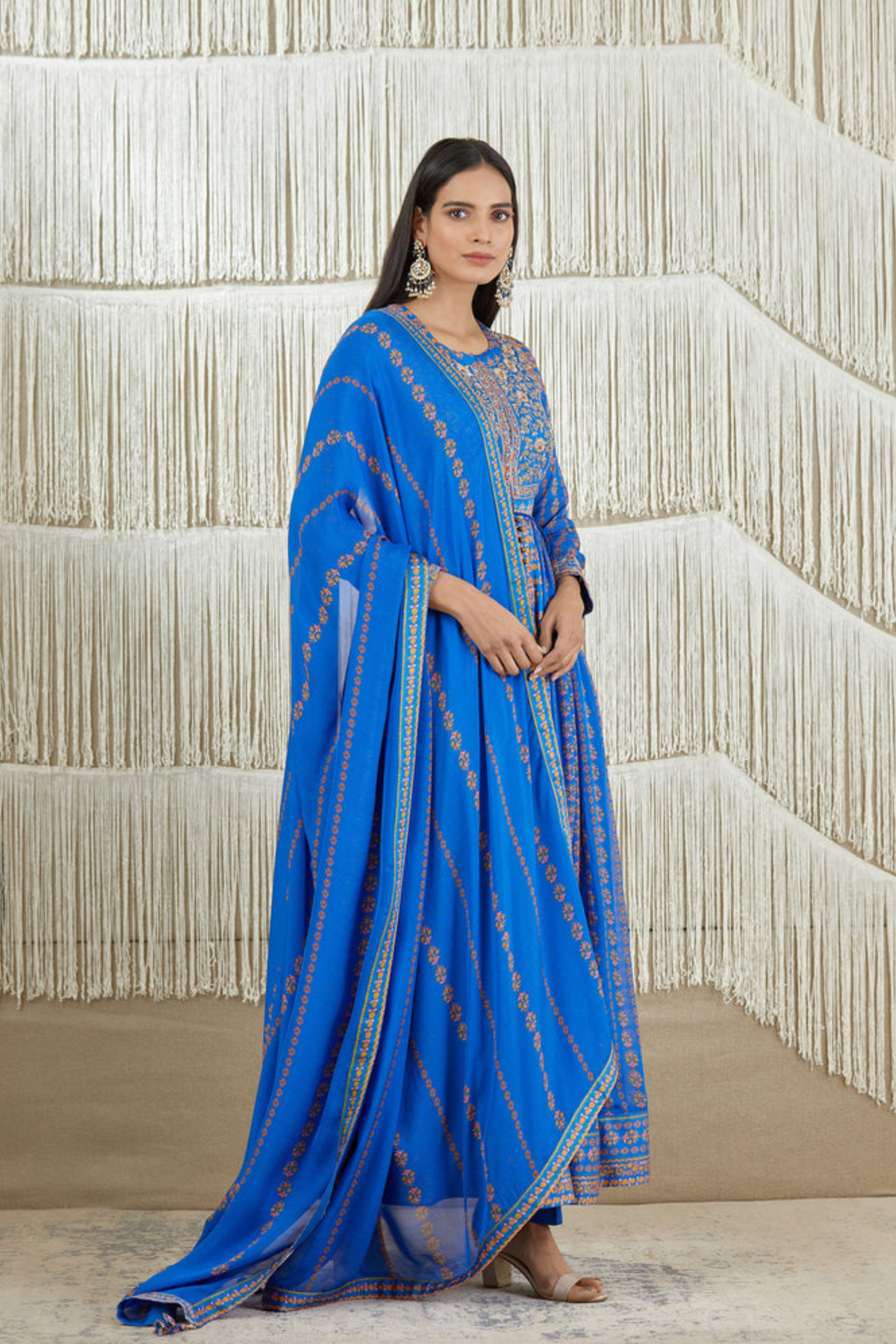 Blue zardozi embroidered anarkali set