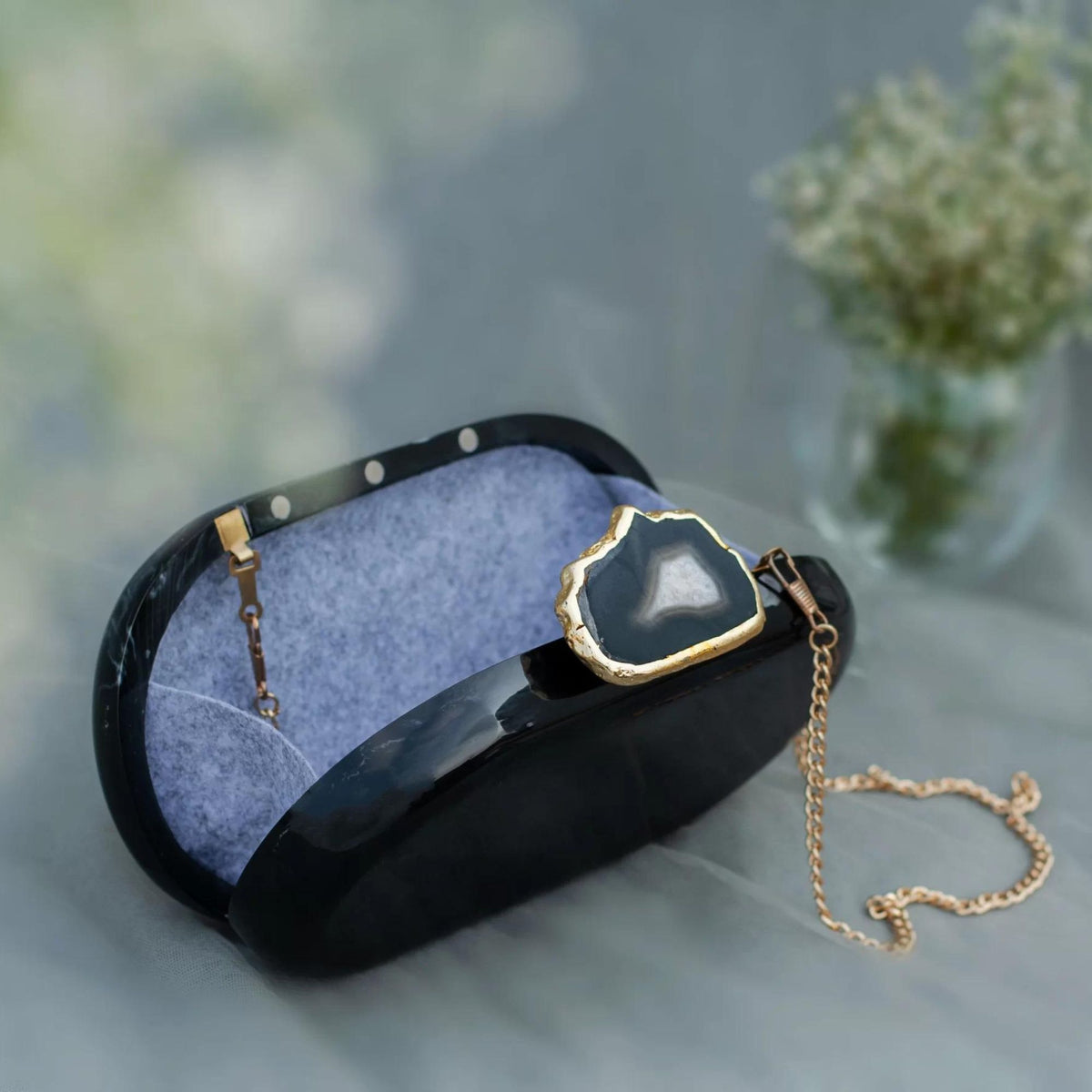 The Black Baroque Capsule Clutch - Black Stone