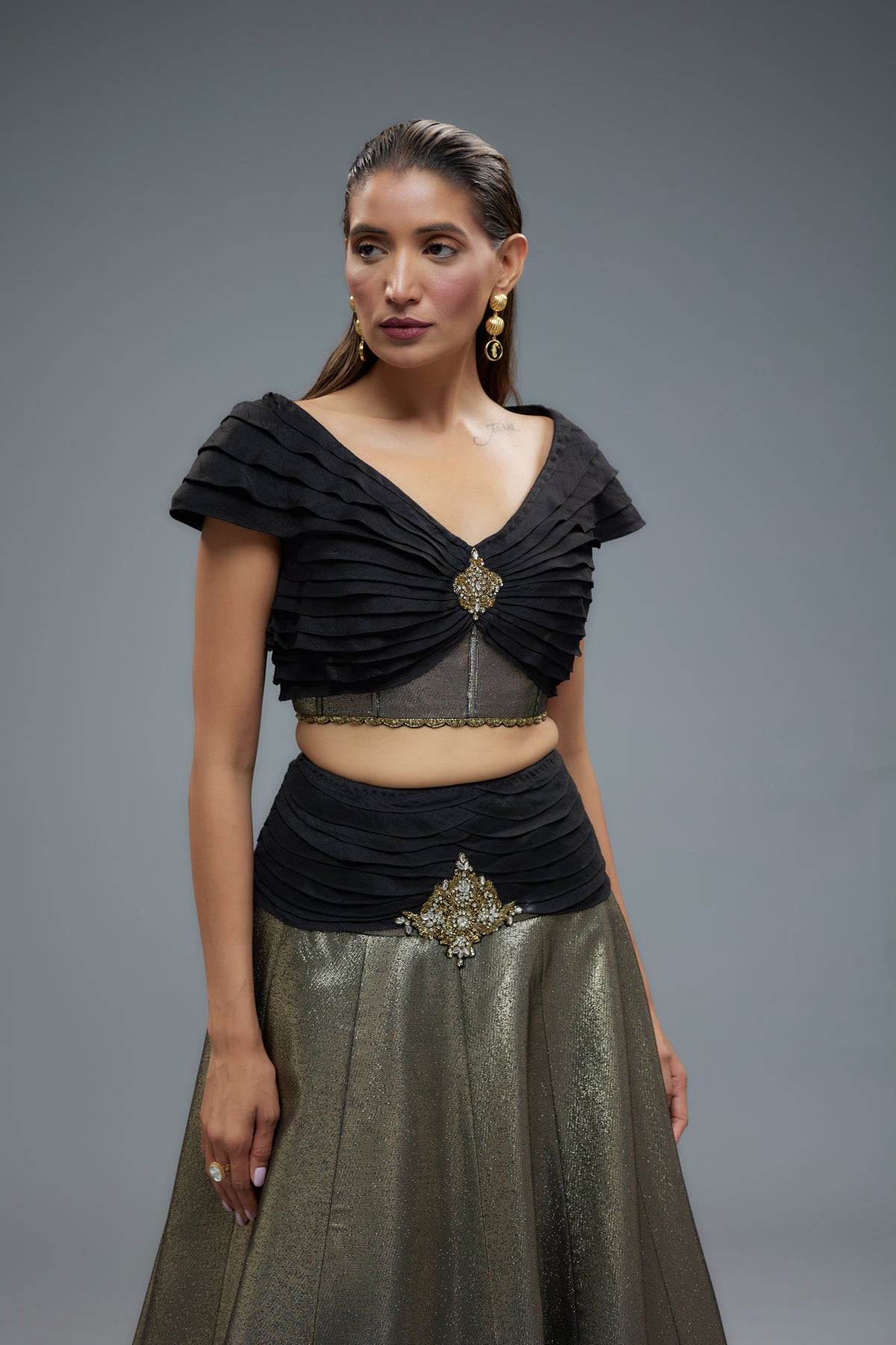 Black and Gold Lehenga Set