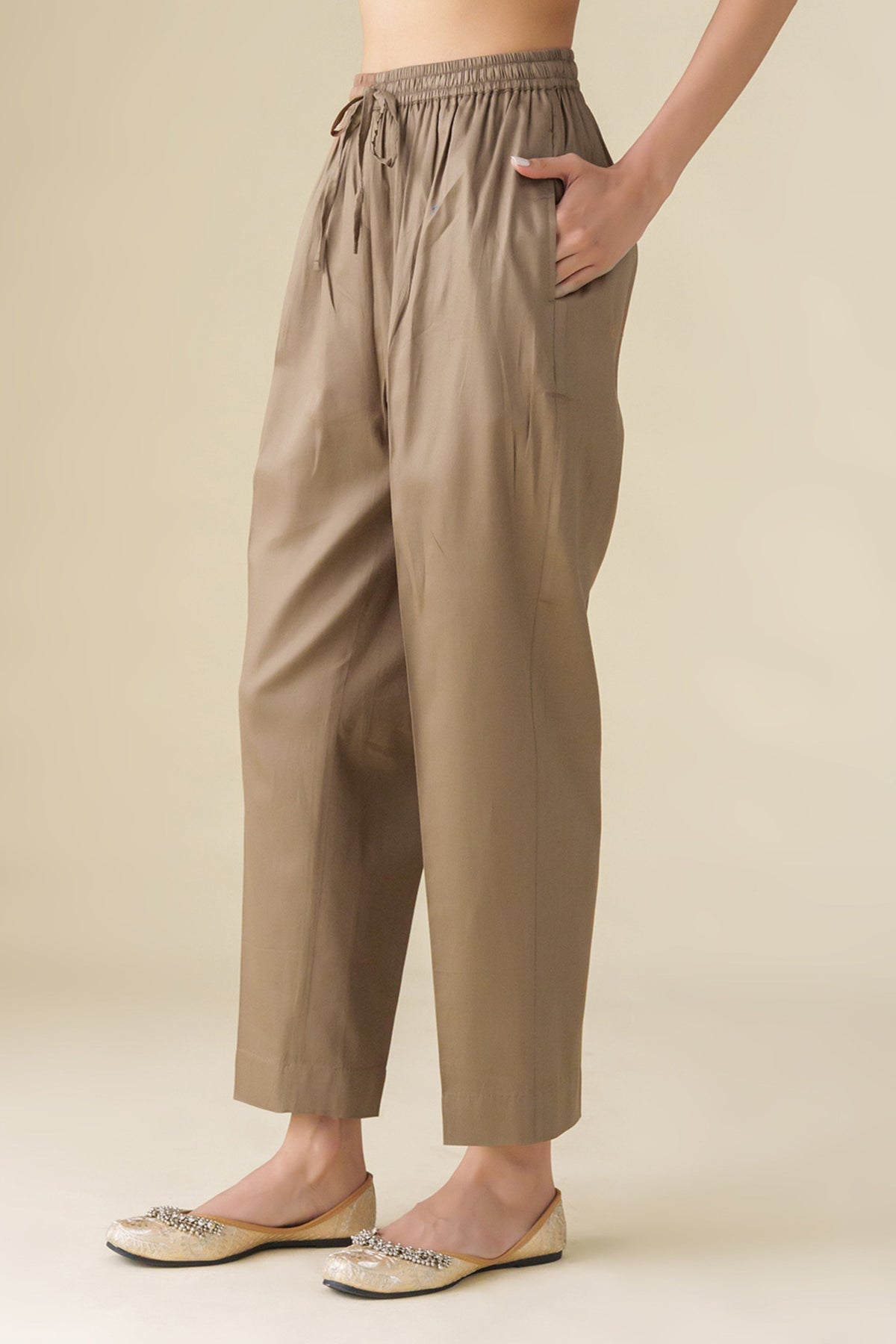 Brown Cotton Silk Pant