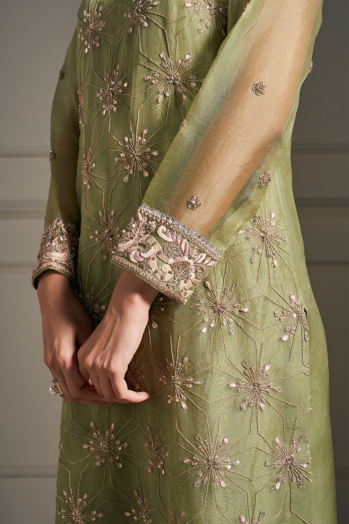 Green Hand Embellished Kurta Set