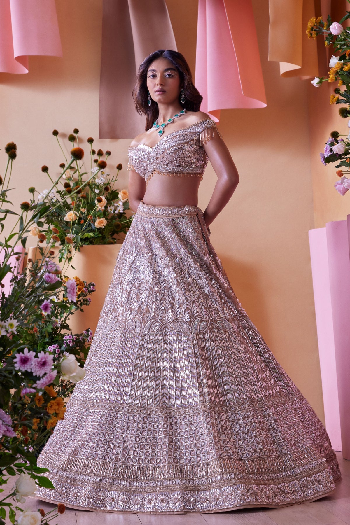 Beige Lehenga Set