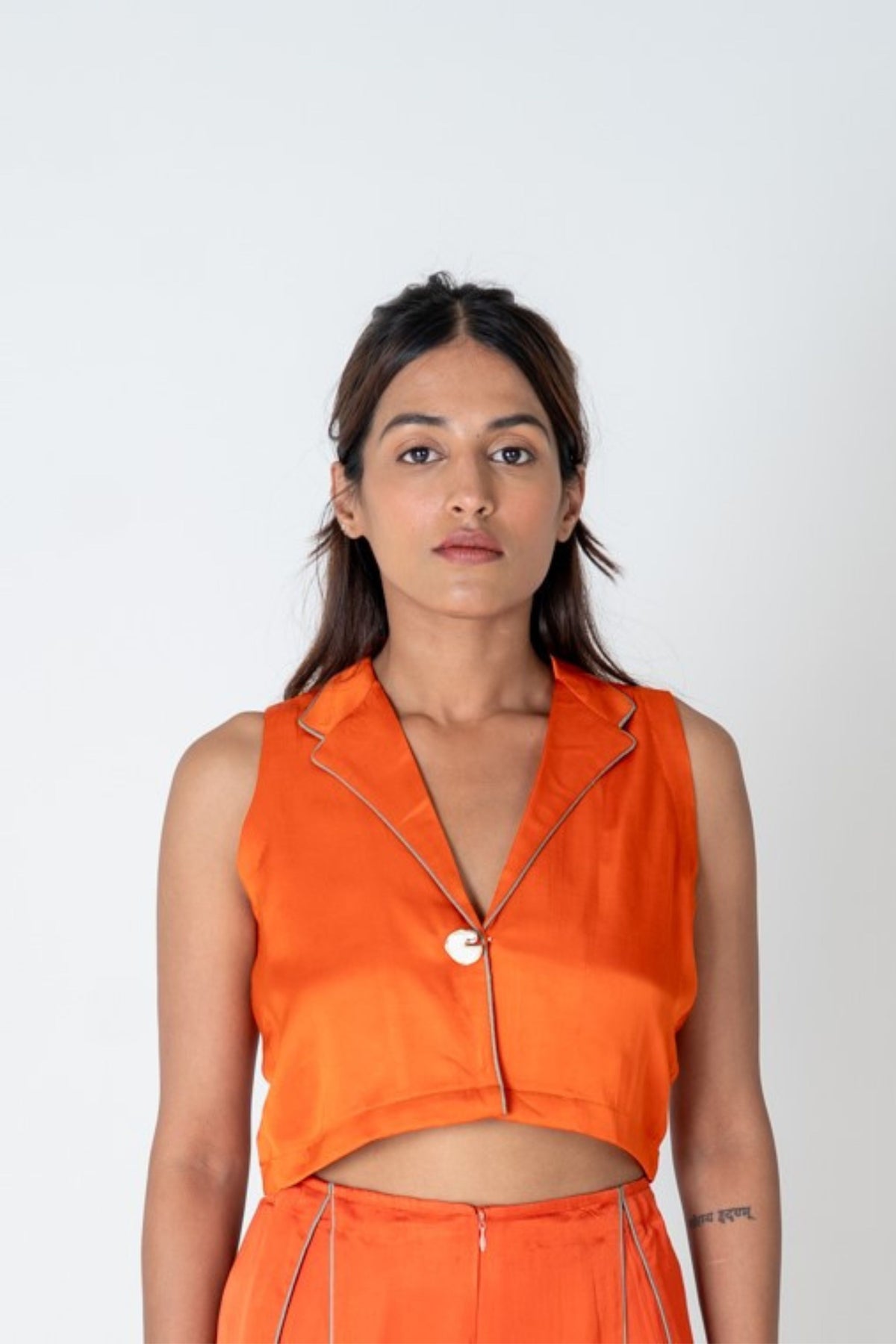 Orange Sleeveless Waistcoat Top