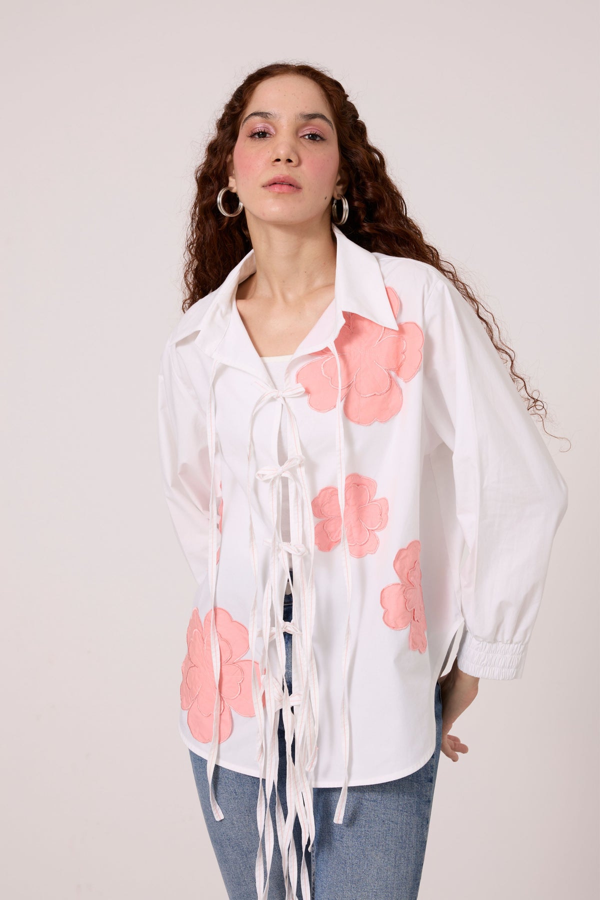 Ariel Applique Peony Pink Shirt