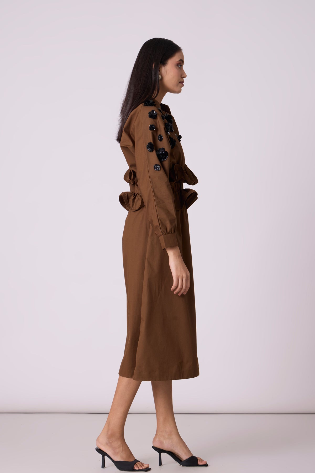 Alexa Applique Olive Brown Dress