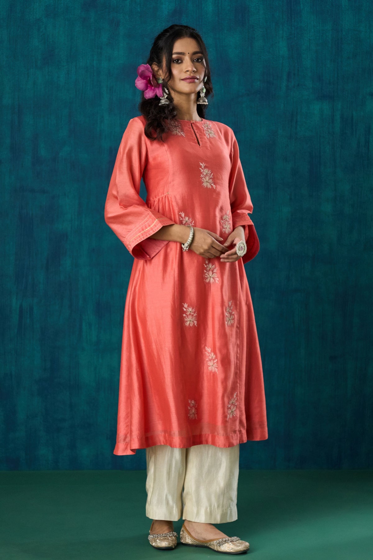 Peach Floral Urvi Kurta Sets