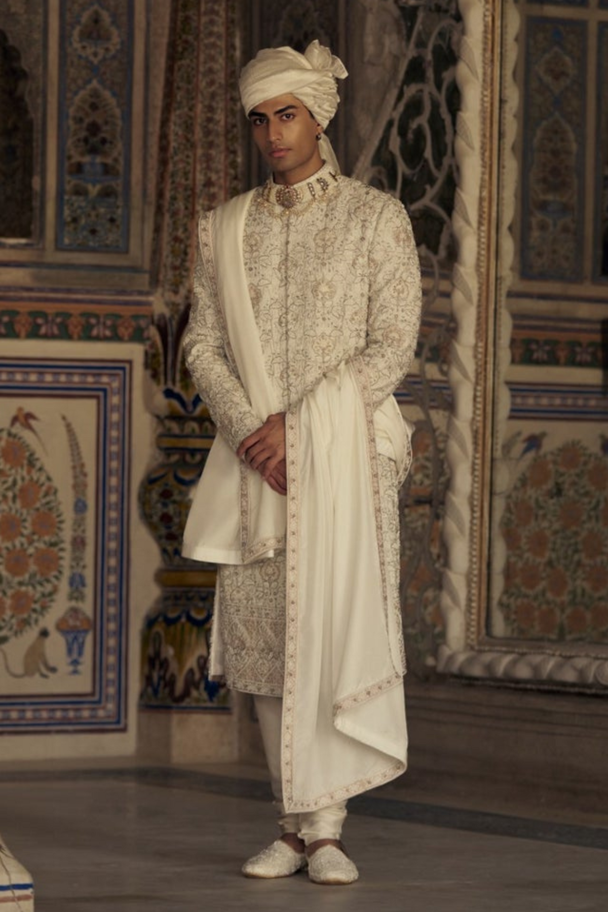 Ivory and Beige Sherwani Set