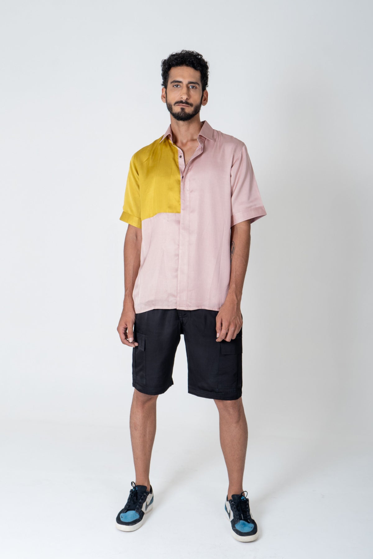 Pink-yellow Color-blocked Shirt