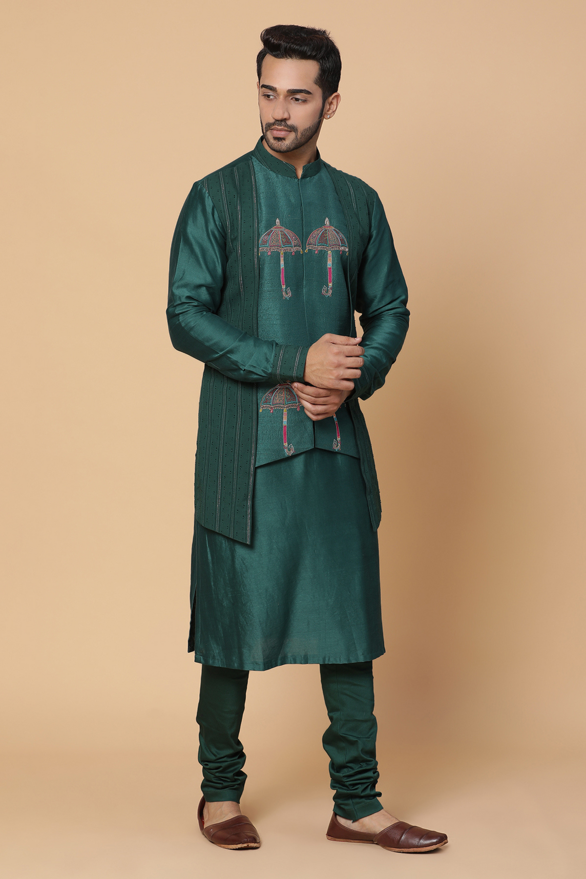 Peacock Green umbrella kurta with churidar