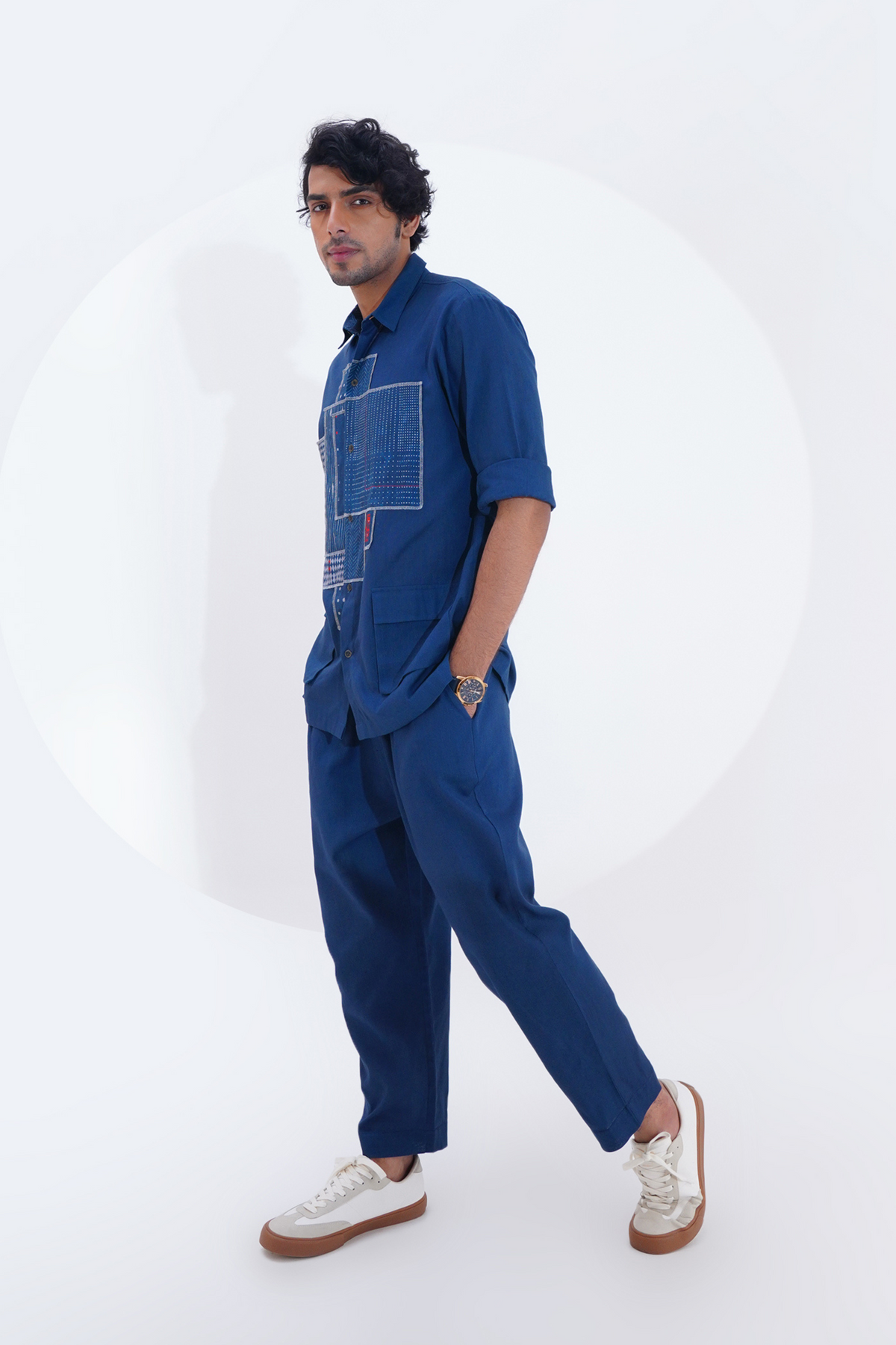 Indigo Pojagi Patch Work Shirt Set