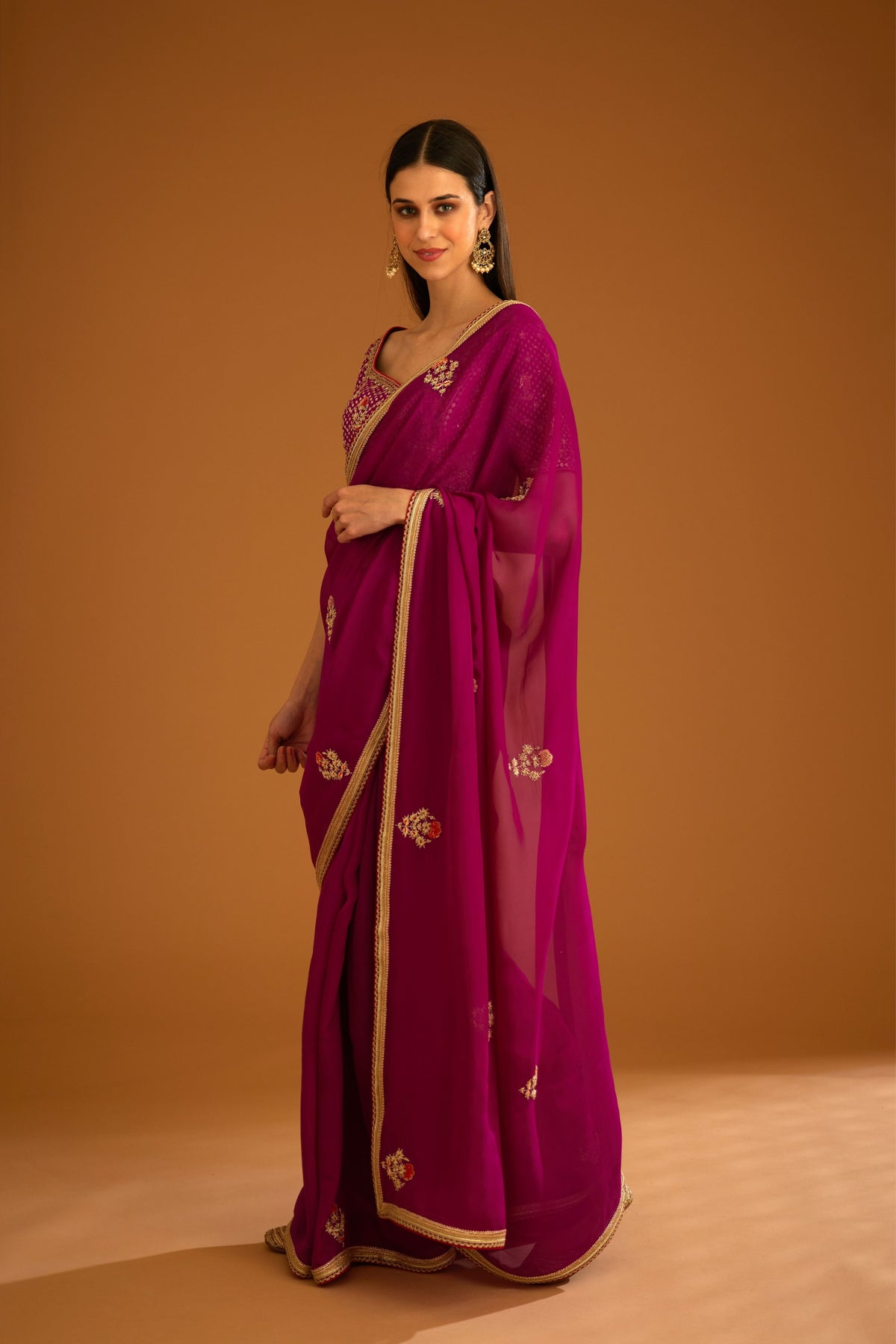 Raspberry pink Saree set