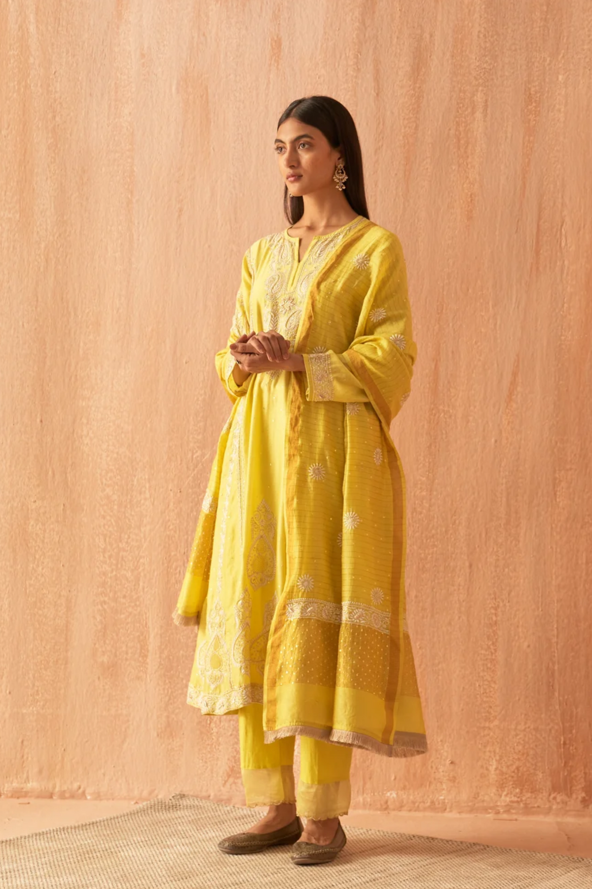 Yellow Chanderi Zardozi Anarkali Set