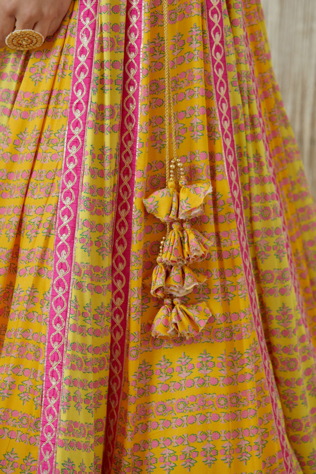 Mustard Gota embroidered printed lehenga