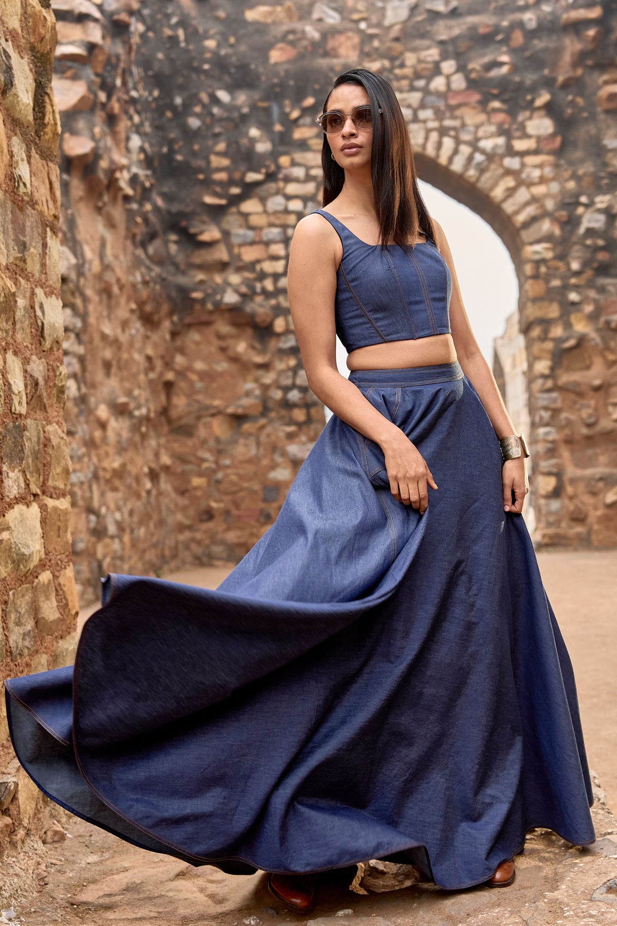 Indigo Boning Skirt Set