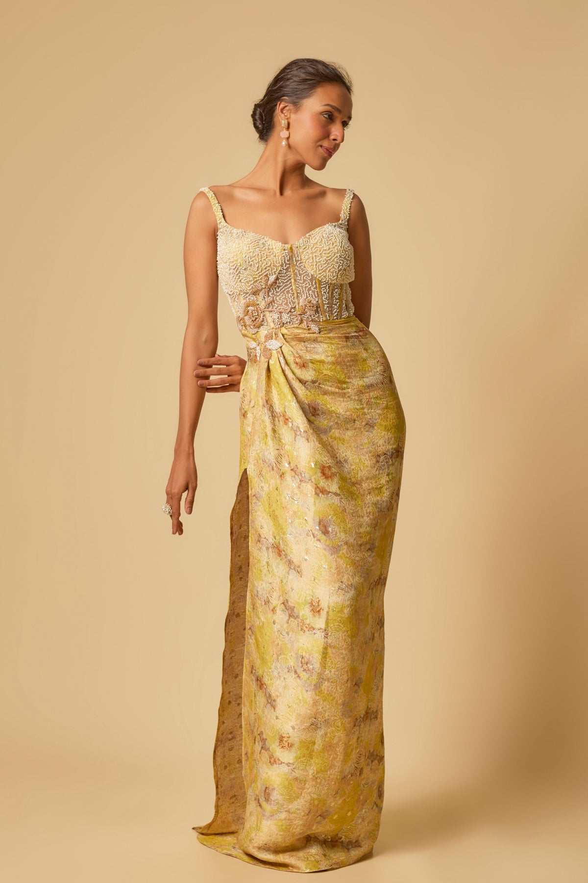 Yellow Brocade Embroidered Gown