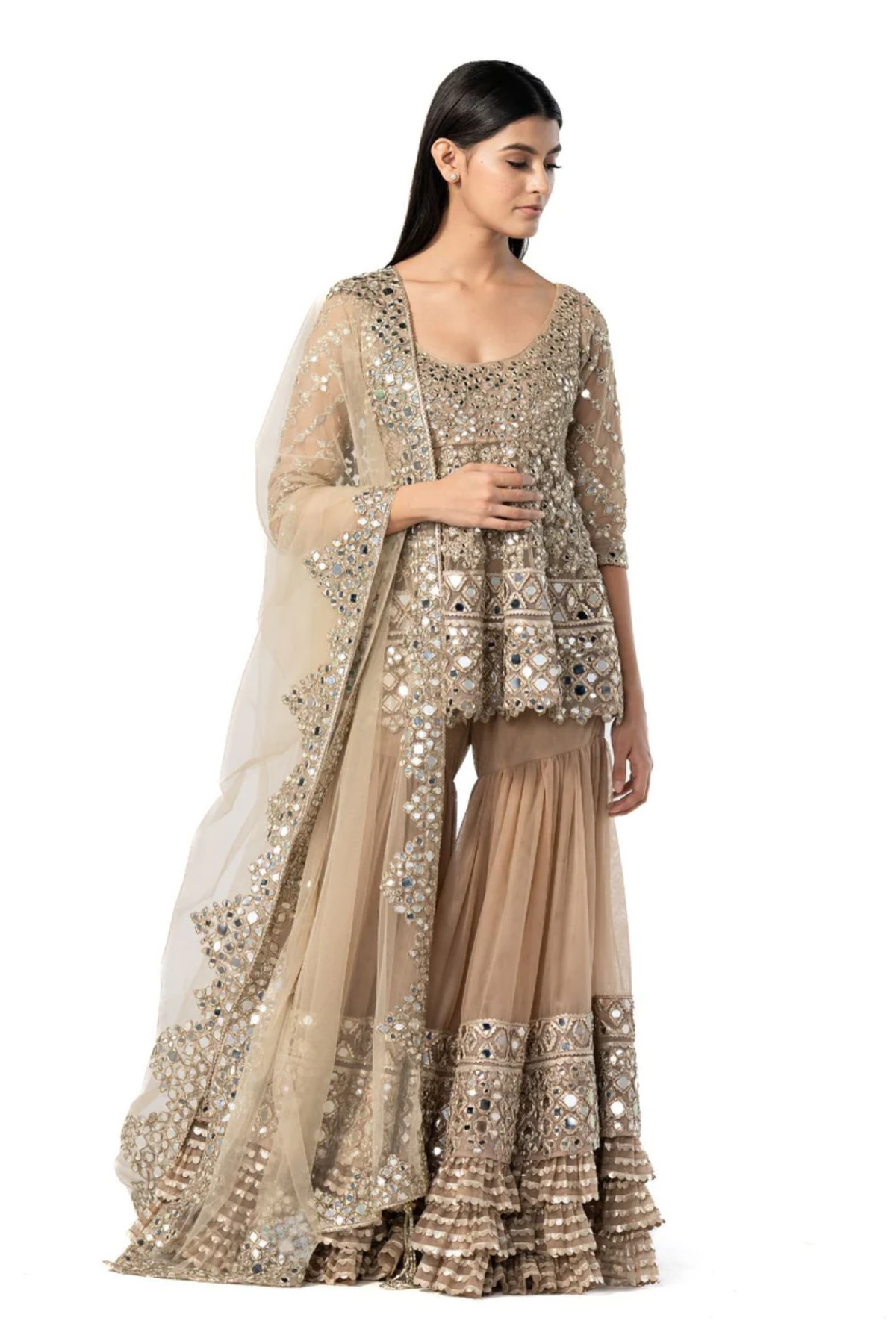 Mirror Embellished Moon Grey Kurta Set