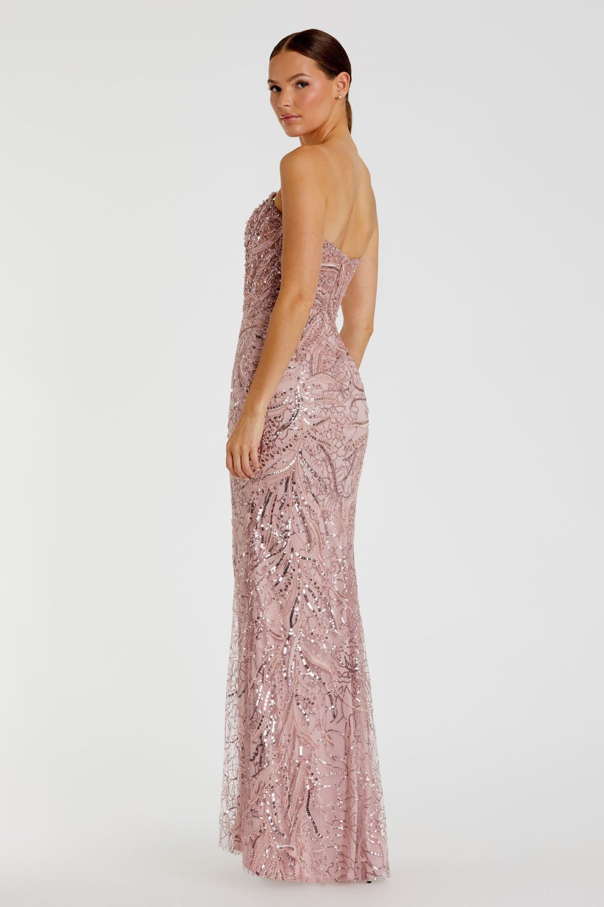 Pink Strapless Embellished Trumpet Gown