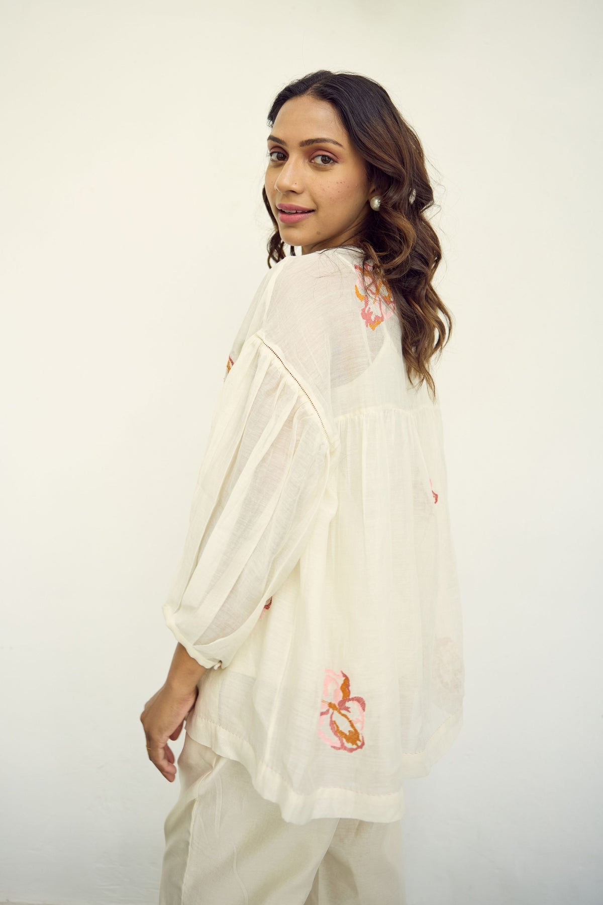 Hand Embroidered Offwhite Chanderi Top