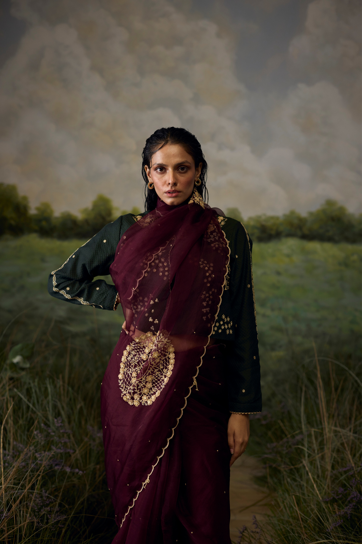 Crimson Embroidered Saree