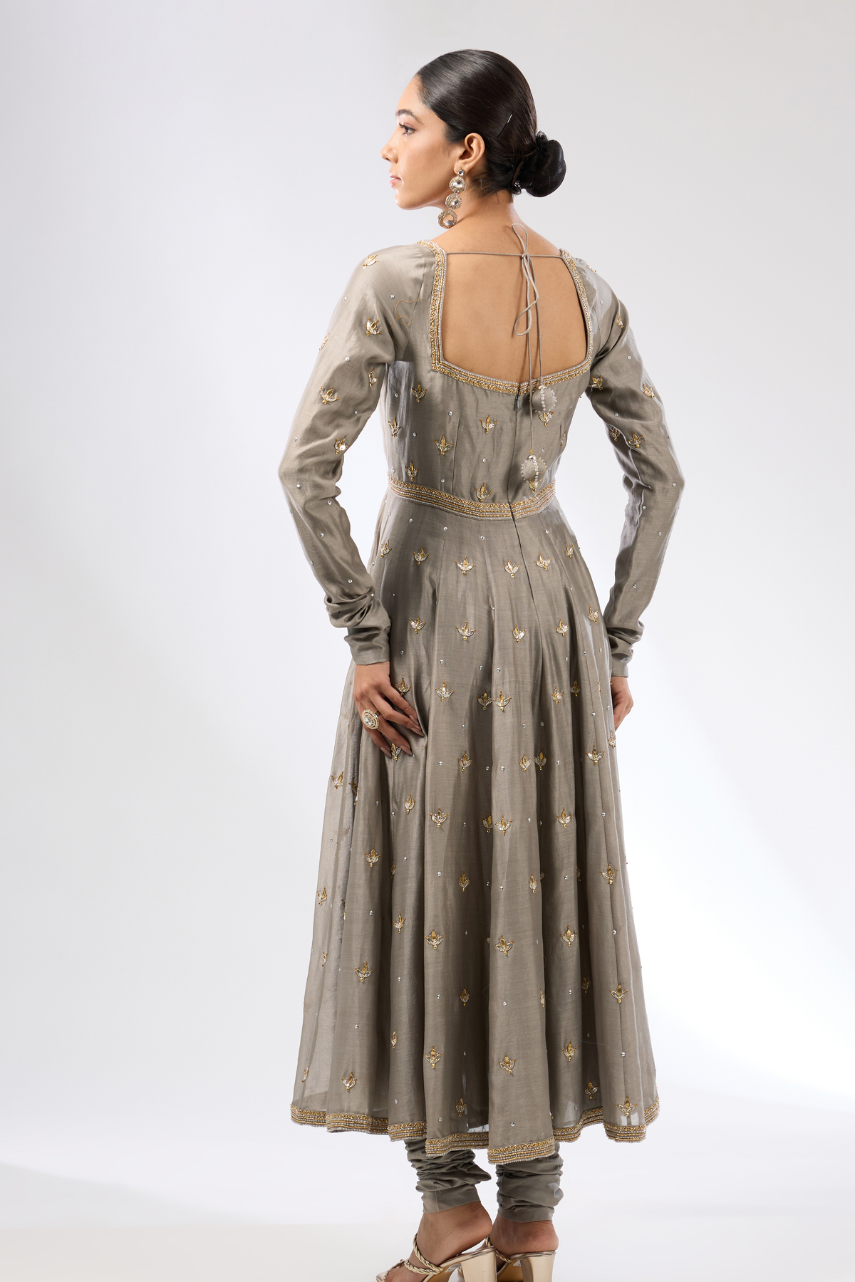 Gota Patti Grey Anarkali Set