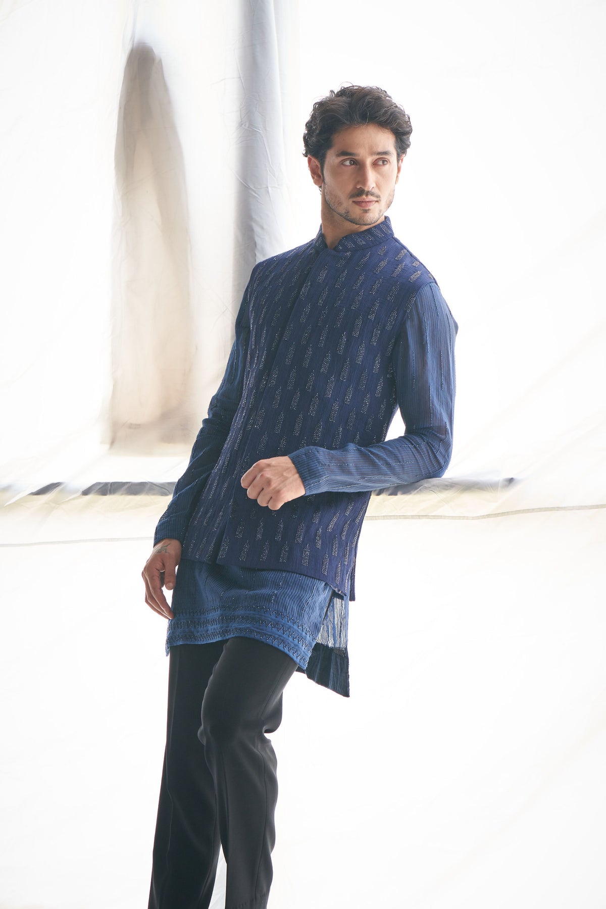 Blue Cutdana  Nehru Kurta Set