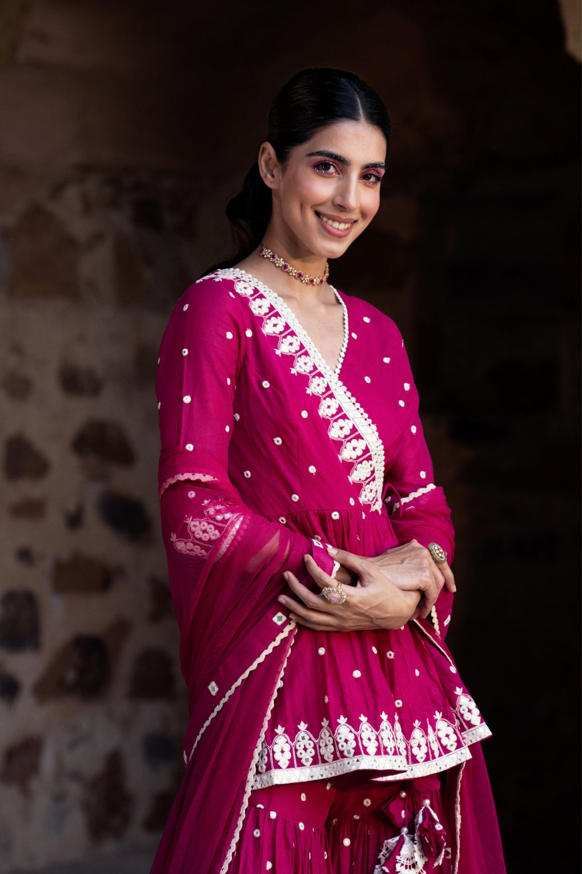 Fuchsia Triangle Sharara Set