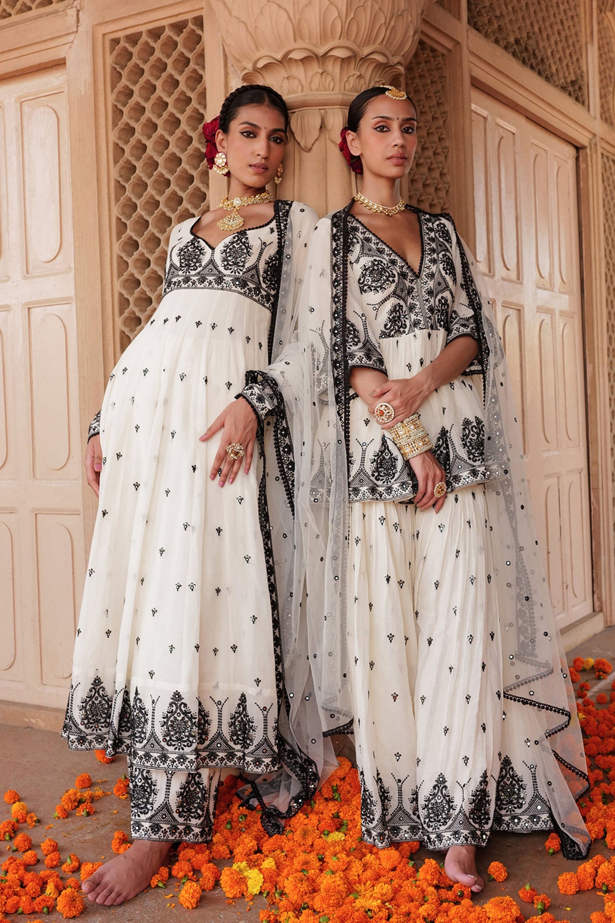 Black &amp; White Tower Anarkali Set